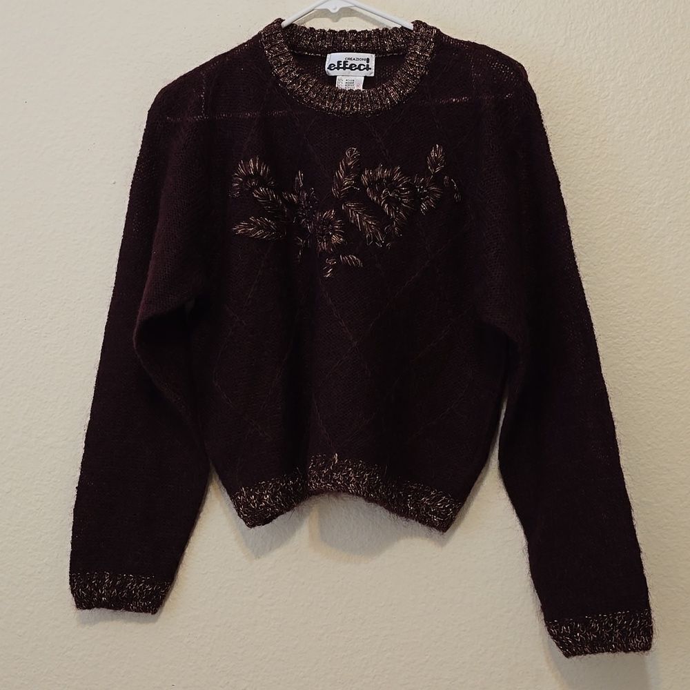 80s vintage Effeci Creazioni burgandy and gold mohair cardigan sweater‎ M